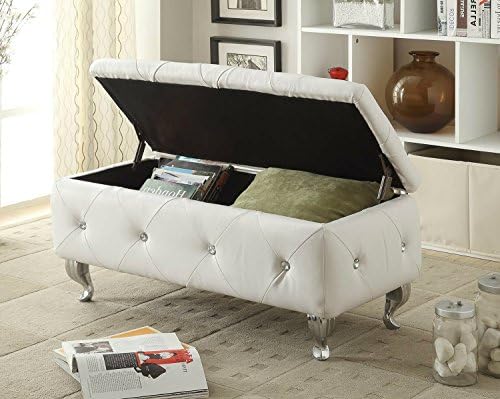 Storage Ottoman Bench Entryway Upholstered Faux Leather Tufted (White)