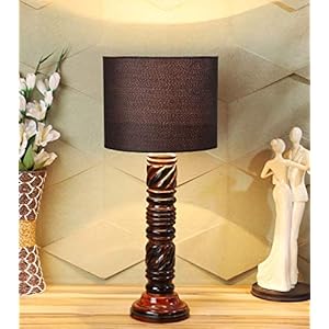 tu casa Mango Wood Table Lamp, Black