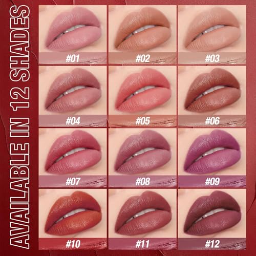 LBOYLOVE® 12 Pcs Velvet Matte Nude Lipstick Set for Women, Retractable High Pigmented Long-Lasting Waterproof Lipstick, Soft Dark Color Lip Makeup Gift Kit