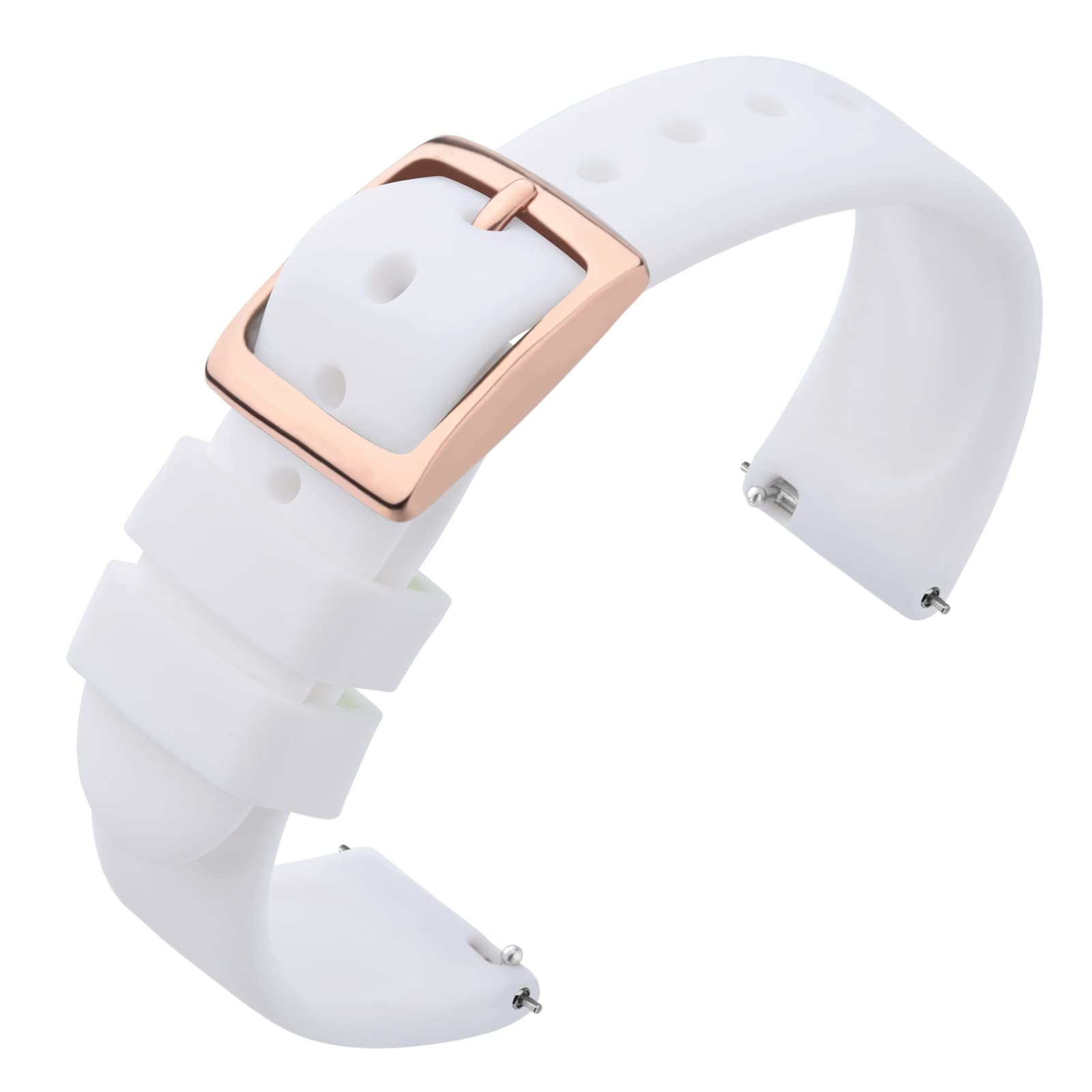 ANNEFIT Silicone Watch Straps, Quick Release Rubber Sport Band 18mm with Classic Rose Gold Clasp (White)