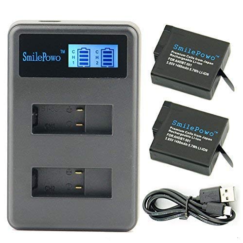 SmilePowo Two Replacement Battery and Dual LCD Battery Charger for Gopro Hero 7 Black,Hero 6,Hero 6 Black,Hero 5, HERO5 Black,Hero (2018),GoPro AHDBT-501