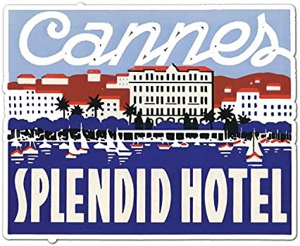 Cannes Splendid Hotel - Vintage France Travel Label - Vinyl Decal Sticker - 4.6" x 3.75"