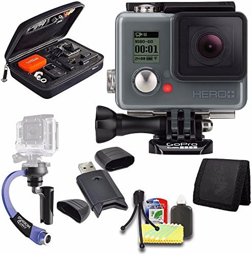 GoPro HERO+ LCD + Steadicam Curve for GoPro HERO Action Cameras (Blue) + Case for GoPro HERO4 and GoPro Accessories + 6pc Starter Kit Bundle