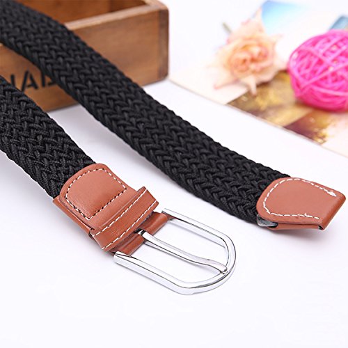 2 Pack Womens Canvas Elastic Fabric Woven Stretch Multicolored Braided Belts - Thumbnail 3