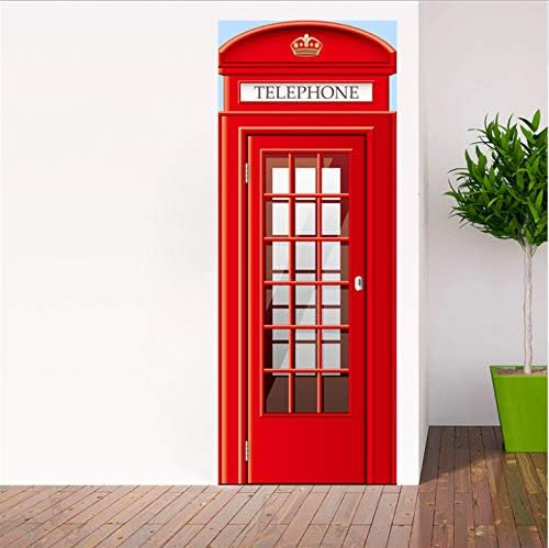 AZLIXLH London Style Red Phone Booth Vinyl Wall Door Stickers Bathroom Toilet Washroom Decoration Home Decor Decal Art