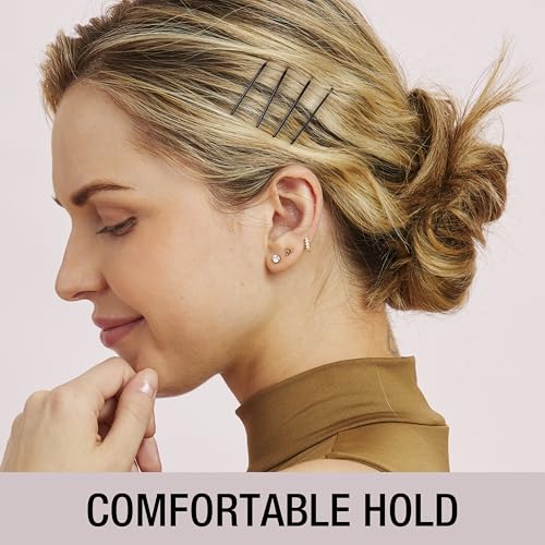 CONAIR Black Bobby Pins with storage 400pk - hair accessories for women - rubber tipped and nonslip - ideal with brown hair - comfortable hair pins - clear zipper pouch included