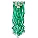 SWACC 7 Pcs Full Head Party Highlights Clip on in Hair Extensions Colored Hair Streak Synthetic Hairpieces (20-Inch Curly, Green)thumb 1