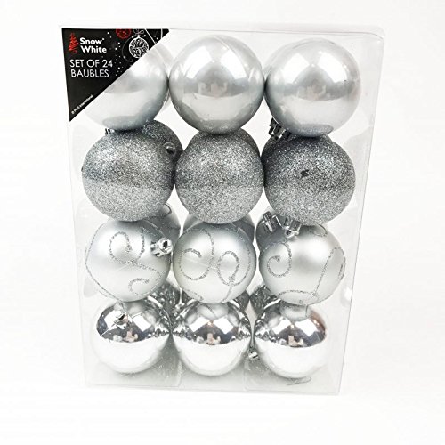 PMS SET OF 24 6CM BAUBLES IN PVC BOX SILVER