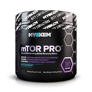 Myokem mTOR PRO Complete Post & Intra Workout BCAA Amino Acid Supplement | Muscle Growth Recovery Energy Drink with BCAAs, EAAs, Leucine, Valine, Isoleucine, Electrolytes | Blue Raspberry, 30 Servings