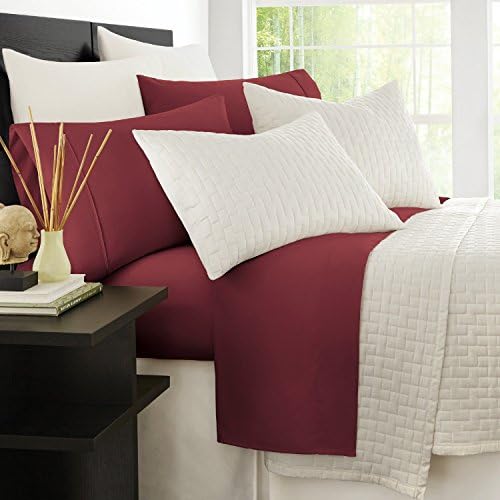 Zen Home Luxury Bed Sheets - 1500 Series Brushed Microfiber w/ Bamboo Blend Treatment Sheet Set - Eco-friendly, Hypoallergenic and Wrinkle Resistant - 4-Piece - Queen - Burgundy
