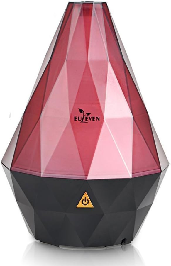 EULEVEN 100ml Cool Mist Essential Oil Diffuser Water-Less Auto-Off and 7 Colors LED Lights Ultrasonic Aroma Humidifier for Home, Office, Yoga, Bedroom, Studying (Red)…