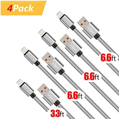 Lightning Cable, 4-Pack (3x6ft,3ft) Durable and Fast Charging (Dual Layer Protection) 8pin Lightning to USB Cable for iPhone 7/7+/6/6+/6s/6s+/5/5s/5c/SE, iPad and More (Space Gray)