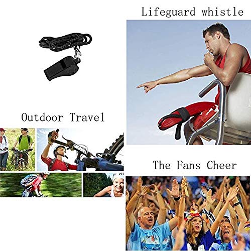 HOHAJIU Black Lanyard Coach Whistles Perfect for Coaches Referees Emergencies Outdoor Travel Lifeguard Fans Cheer Student Pack of 2