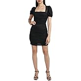 BCBGeneration Womens Short Sleeve Ruched Mini Dress with Square Neck