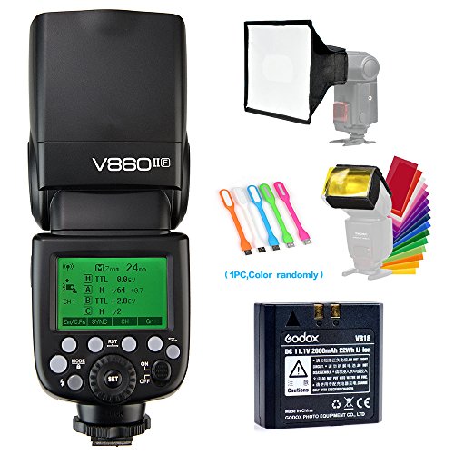 Godox-V860II-F-TTL-GN60-24G-High-Speed-Sync-18000s-Li-ion-Battery-Camera-Flash-Speedlite-for-Fujifilm-Camera15x17cm-Softbox-Filter-USB-LED-Free-Gift