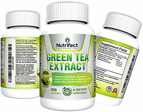 Nutrifect Nutrition Vegetarian Green Tea Extract Capsules, Fat Burning Formula with EGCG for Weight Loss, Brain Health, Natural Energy Booster without the Crash, 120 Capsules, Decaffeinated