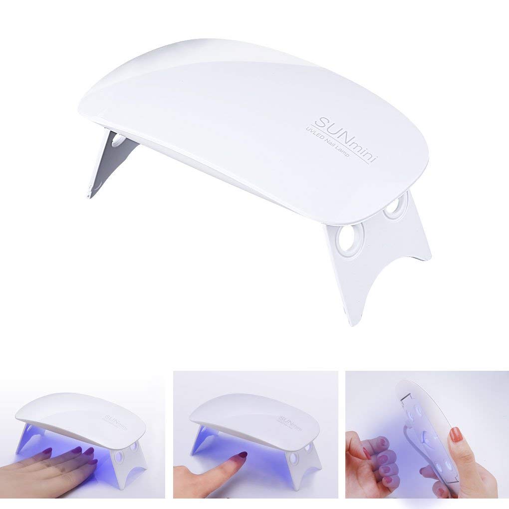 SUNmini 6W LED UV Nail Dryer Curing Lamp Light Portable Quick Drying Manicure/Pedicure 2 Timing Setting 45s/60s UV LAMP with USB (White)