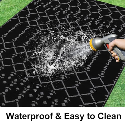 Homaxy Outdoor Rug, 180 x 270 cm, Waterproof Reversible Plastic Straws, Boho Outdoor Rug, Floor Mat for Patio, Garden, Deck, Picnic, Beach, Camping