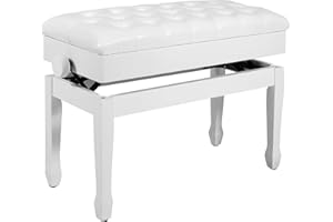 AKVOMBI Piano Bench Adjustable Duet, Wood Keyboard Bench with Storage and Padded Cushion, Double Wide Piano Bench, PU Leather, White, 13.8" D x 28.7" W x 19.7"-22.8" H