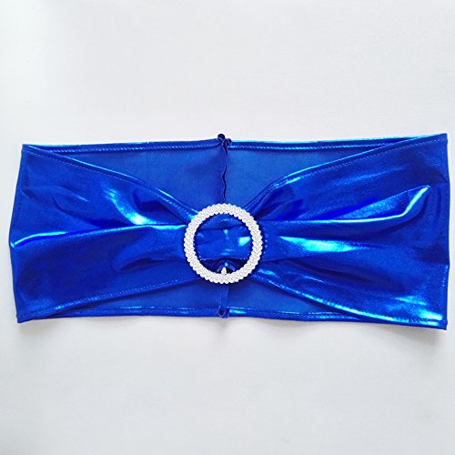 50PCS Spandex Chair Sashes Bows Elastic Chair Bands With Buckle Slider Sashes Bows For Wedding Decorations (Metallic Blue) - Thumbnail 2