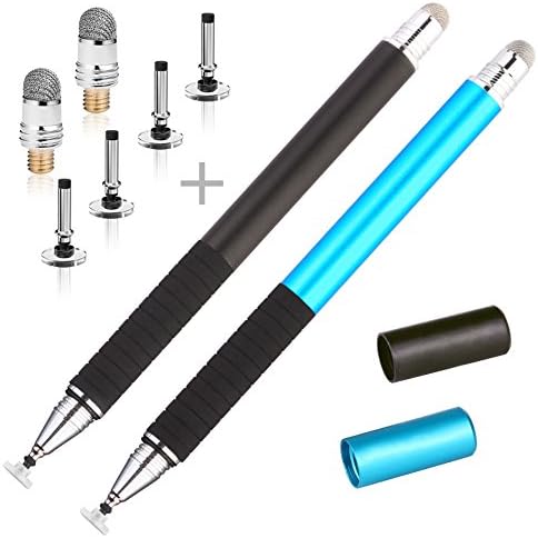 MINGRU Fine Tip Stylus Pen,2 in 1 Capacitive Disc Stylus Gel Combo 2 Pcs with 4 Replaceable Disc Tips and 2 Replacement Fiber Tips for Touch Screen Tablets Samsung Galaxy/iPhone/iPad