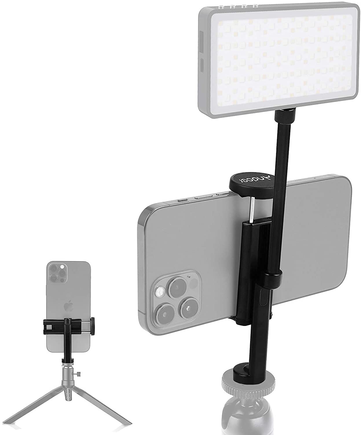 Andoer Phone Clip,Horizontal and Vertical Shooting, Live Tripod Selfie Stick, Universal Screw Clip, Suitable for Apple, Huawei, Samsung and Other Smartphones