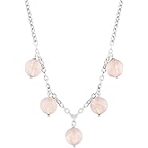 NJCRAFT Gemstone Beads Necklace for Women | Natural Round Bead Necklace | Silver Plated Adjustable Chain 16+2 Inch | Healing Crystal Gemstone Jewelry | 6-8 mm | 8-15 Carat