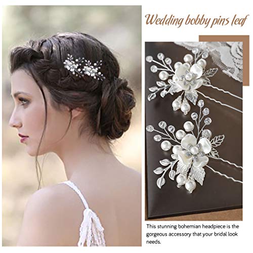 Barogirl Wedding Hair Pins Silver Floral Hair Pin Clip Leaf Wedding Hair Accessories for Brides and Bridesmaids (Set of 2)
