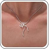 TseanYi Bow Pendant Necklace Silver Bow Knot Necklace Line Bow Tie Pendant Necklace Snake Chain Choker Necklace Minimalist Bow Snake Chain Necklace for Women Jewelry