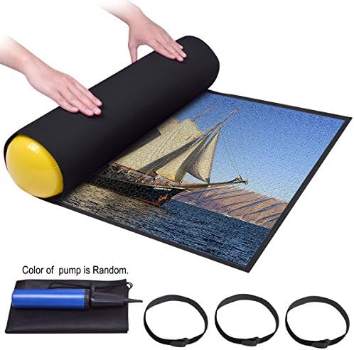 Puzzle Mat Roll up (1500pieces)Jigsaw Puzzle Pad Puzzle Storage Mat Puzzles Saver Felt Mat, SBR Waterproof Materials and Easier Roll Up,Come with Free Hand Pump&Non Woven Bag-Black