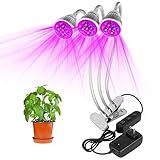2017 New Triple Head Led Grow Light, Newforshop Desk Clip Lamp with 360 Degree Flexible Gooseneck and Triple on/off Switch for Indoor Plants Greenhouse Office (15W Triple Head)