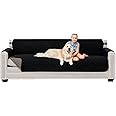 Sofa Shield Couch Slip Cover with Elastic Strap, Cushion Protector, Reversible Stain and Dog Tear Resistant Slipcover, Quilted Microfiber 88in Seat, Washable Covers for Dogs Pets Kids, Black Gray