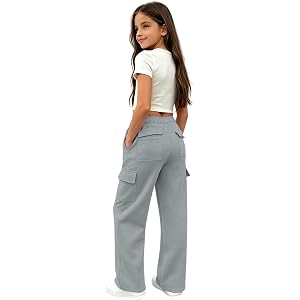 Girls Sweatpants,Cargo Pants Wide Leg Baggy Joggers with Pockets for School | Girls cargo pants, soft stretch sweatpants with