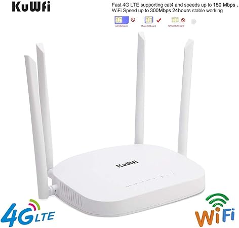 KuWFi Router WiFi LTE WiFi Sbloccato con Router WiFi Sime 4G 300 Mbps 4G con  Slot per Scheda SIM Antenna Wi-Fi Esterna Fissa per la Maggior Parte delle  regioni asiatiche: Amazon.it: Elettronica