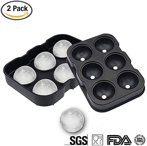 Accessorize360 Silicone Ice Cube Trays Combo (Set of 2), Sphere Ice Ball Maker with Lid, Reusable and BPA Free (2 X Black 6 Sphere)