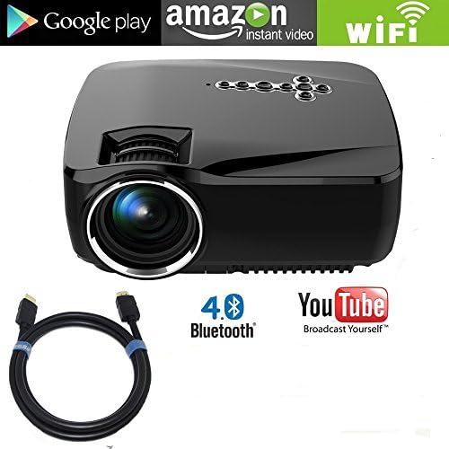 Mini Wifi Projector for Android Bluetooth,Peagee Mini Small Led Home Theater Projector Wireless 1200 Lumens 800 X 480P, Support Full HD 1080P with USB HDMI AV SD VGA (4K HDMI Cable)