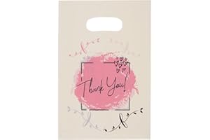ysmile Thank You Plastic Shopping Bag with Handle Poly Die Cut Plastic Merchandise Bag for Retail Small Business 5.9"x7.8" 100 ct - Beige