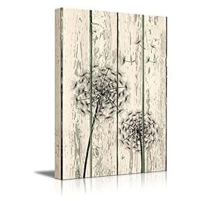 Canvas Prints Wall Art - Dandelion on Vintage Wood Board Background Rustic Home Decoration - 18" x 12"