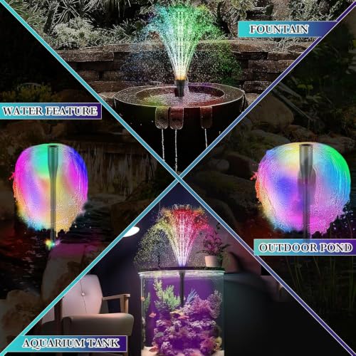 Submersible Pump for Outdoor Fountain 800L/H with LED Light, 16W Silent Water Pump with Filter for Pond, Fountain and Waterfall, Adjustable Flow for Garden, Stream and Aquarium