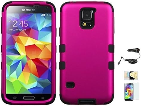 Galaxy S5 Case ,(Pink+Black), Hybrid Hard Soft Durable Bumper Armor Back Cover for Samsung Galaxy S5, Included Momiji® (Screen Protector, Cleaning Cloth, Car Charger), Samsung Galaxy S5 Case