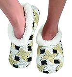 Snoozies Womens Multi Artisan Comfy Soft Fleece Slipper Socks - Black Tan Houndstooth, Extra-Large
