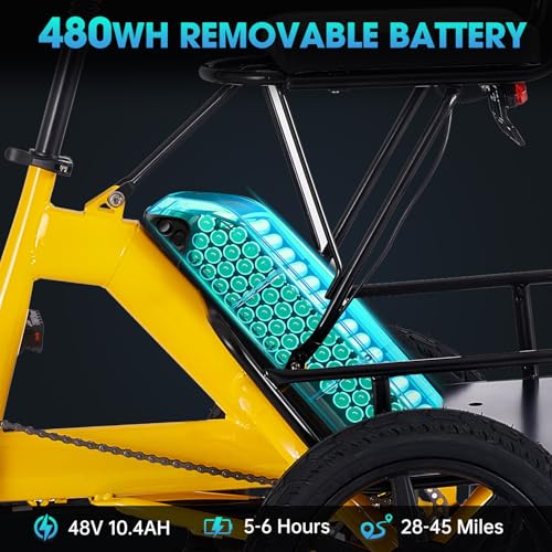 Electric Tricycle for Adults, Peak 500W Brushless Motor Electric Trike, 480Wh Removable Battery, Step-Thru 3 Wheel Electric Bike, 2 Seats, Up to 45 Miles, Folding E Trike Ebike, Gift for Parents