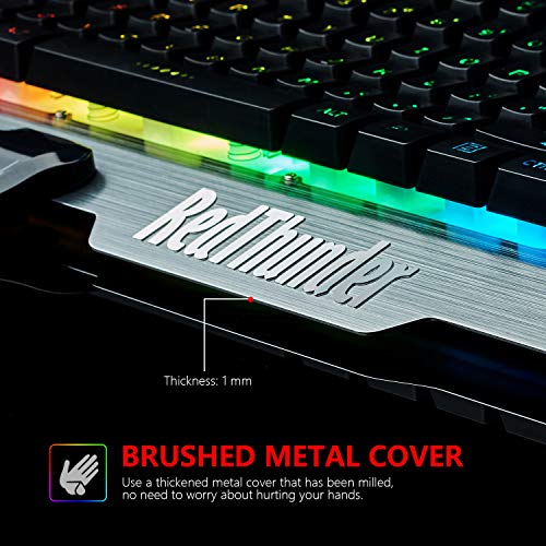 RedThunder K900 Gaming Keyboard - RGB Backlight, Phone Holder, Hand Rest, Brushed Metal Cover, 25 Keys Anti-Ghosting - Durable, Ergonomic, Quiet, Waterproof - Computer Laptop PC Mac Gamer