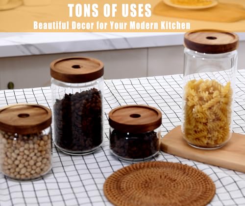 REFSAVER Glass Jar with Lid Coffee Canister with Airtight Bamboo Wooden Lid Glass Storage Containers for Candy,Tea,Coffee,Sugar,Cookie,Spice 4Pack