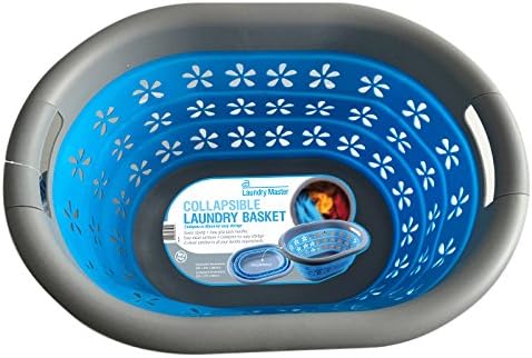 Laundry Master Collapsible Laundry Basket, Blue/Grey, 50 x 37.5 x 6 cm