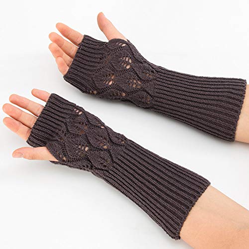 Women's Cable Knit Arm Warmers Fingerless Gloves Thumb Hole Gloves Mittens (Deep Gray)
