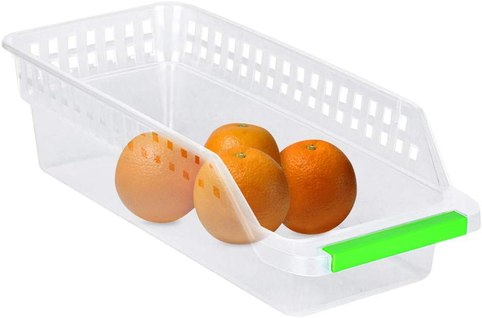 Plastic Stackable Kitchen,Refrigerator Storage Bin,Freezer Storage Organizer,Fruit Handled Kitchen for Kitchen Cabinets, Countertops 4 Pack - Clear