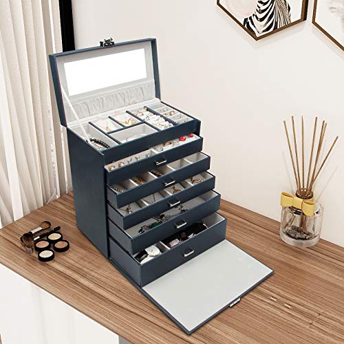 Homde 6 Layers Jewelry Organizer Fully Locking Large Jewelry Box with