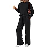 LILLUSORY Womens Two Piece Lounge Sets Mock Turtleneck Tops Wide Leg Drawstring Pants Sweatsuit with Pockets