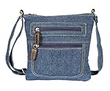 JollyChic Small Denim Bag Mini Crossbody Bag with 2 External Zip Pockets (Denim)